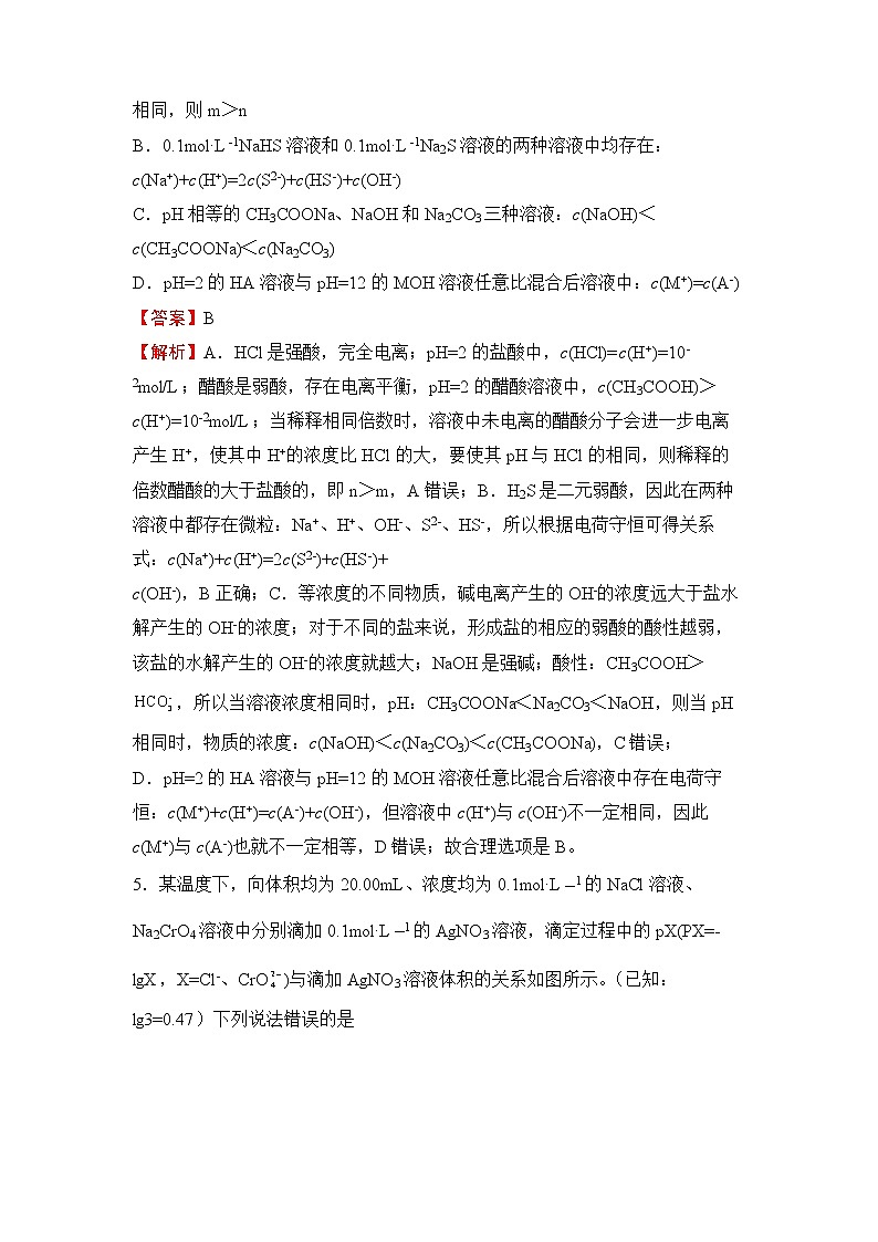 2022届高三二轮专题卷 化学（十二） 水溶液中的离子平衡 教师版03