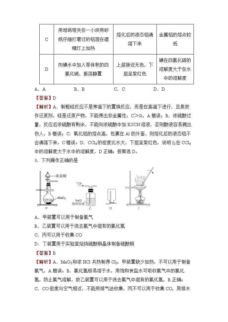 2022届高三二轮专题卷 化学（十四） 化学实验方案设计与评价 教师版02
