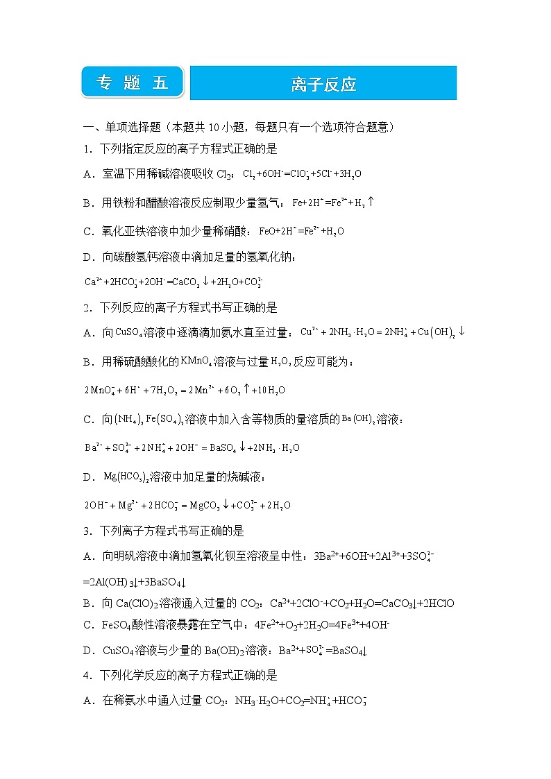 2022届高三二轮专题卷 化学（五） 离子反应 学生版01