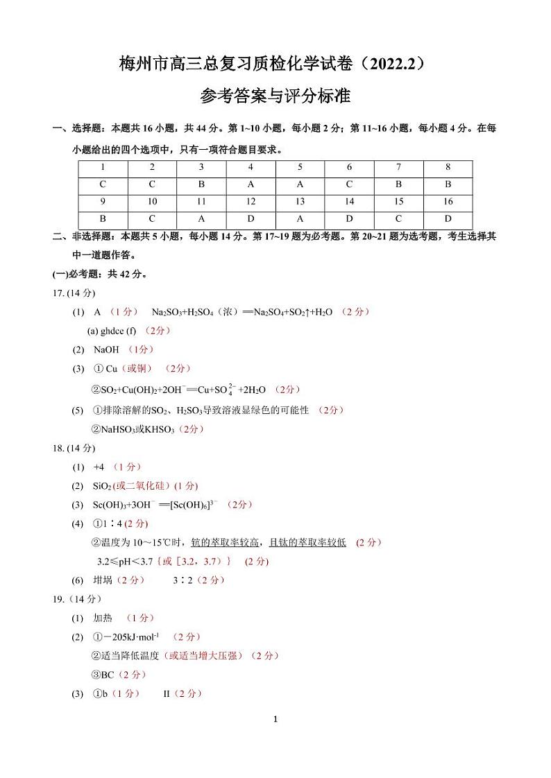2022年高三第一次质检参考答案（2.18）第1页