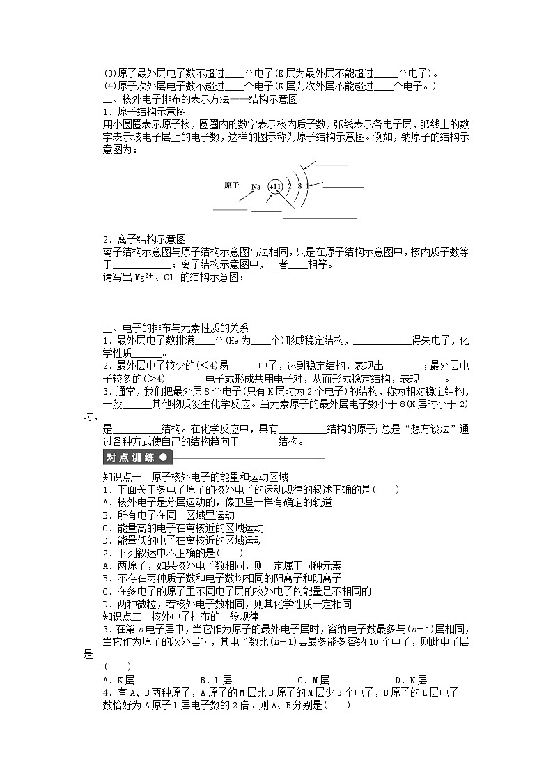 高中化学 第一章 第二节 第1课时 原子核外电子的排布课后作业 新人教版必修202
