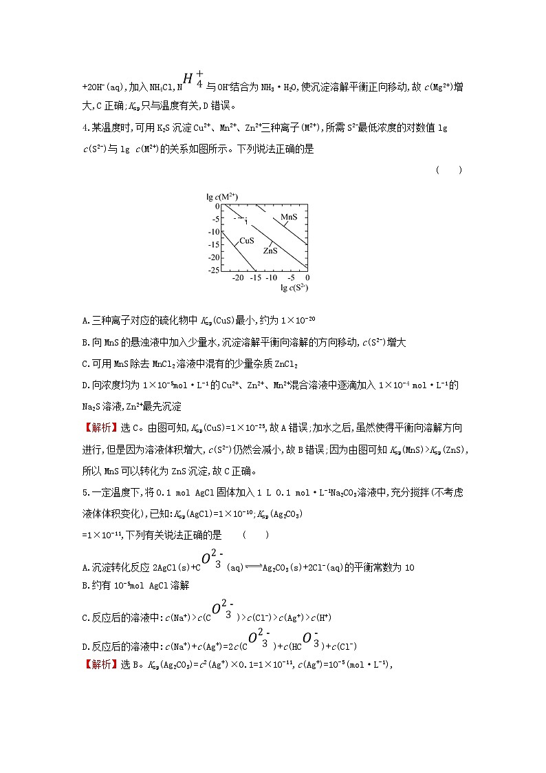 全国通用版2022版高考化学一轮复习第8章水溶液中的离子平衡4难溶电解质的溶解平衡课时作业含解析第3页