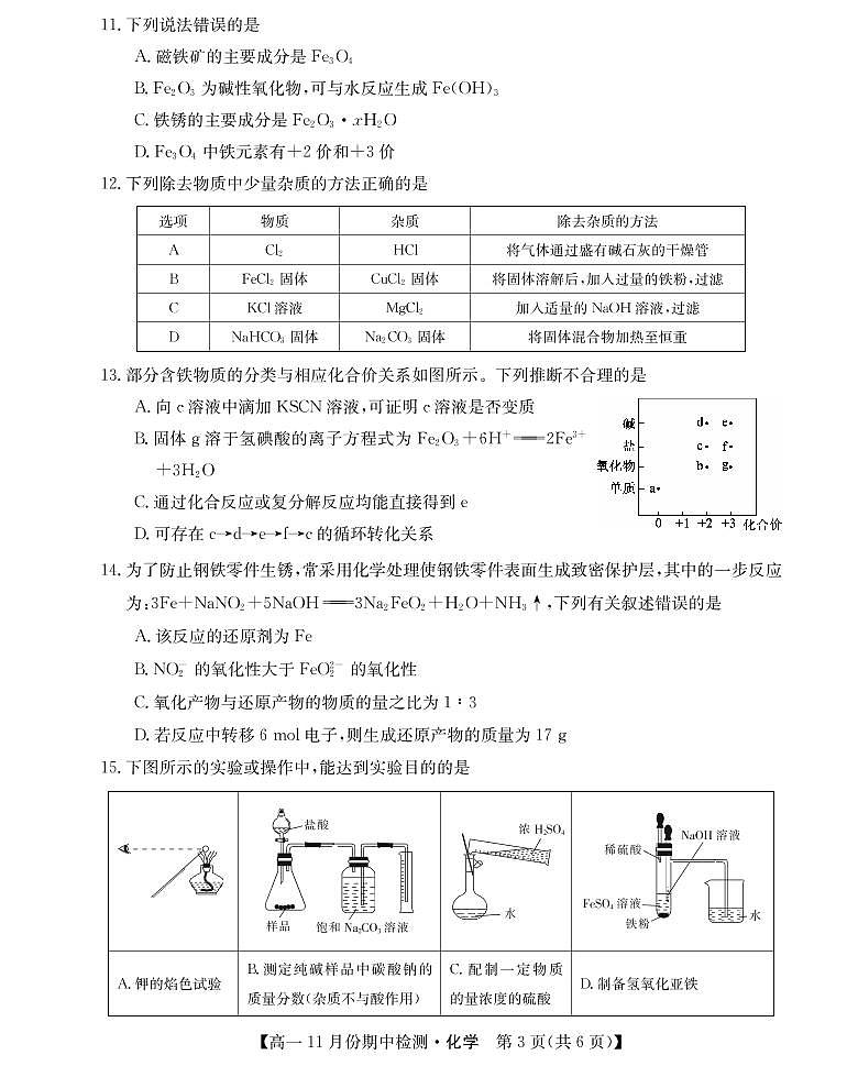 2021-2022学年山西省运城市高一11月期中检测化学试卷（PDF版）第3页
