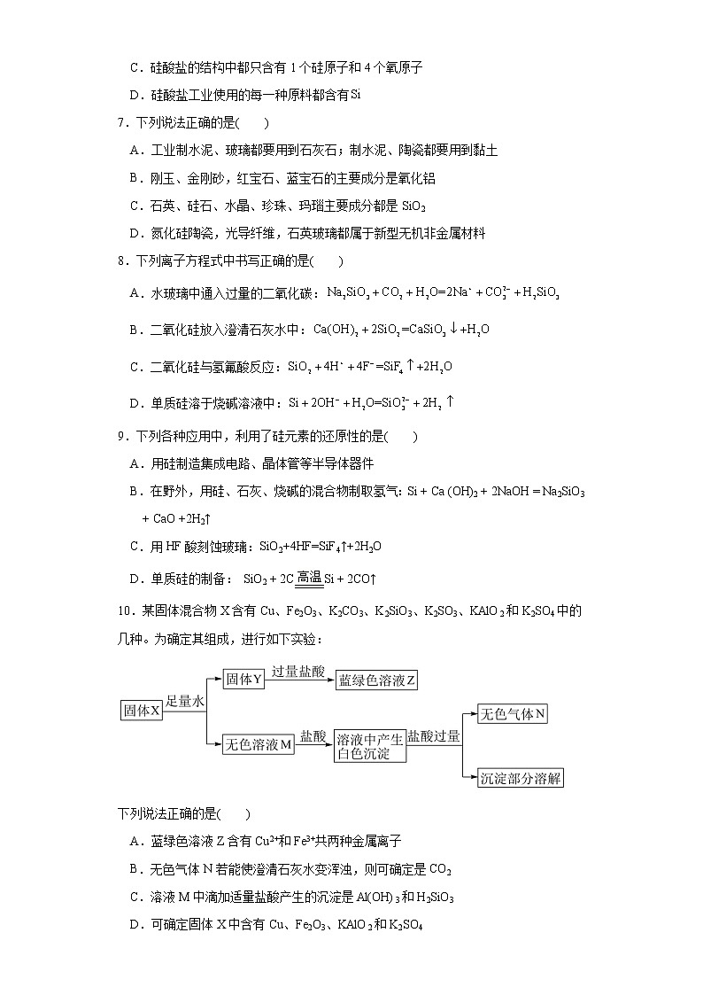 【强化训练】第五章第3节第1課时无机非金属材料 练习+答案 2021-2022学年上学期高一化学人教版（2019）必修第二册第2页