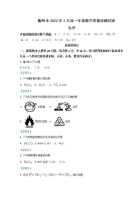 浙江省衢州市2021-2022学年高一上学期期末考试化学试题含答案