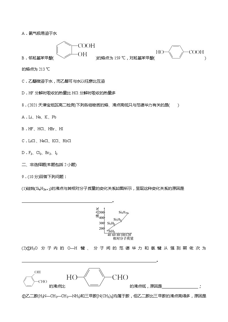 2021-2022学年高中化学新鲁科版选择性必修2 第2章 第4节分子间作用力 作业 练习03