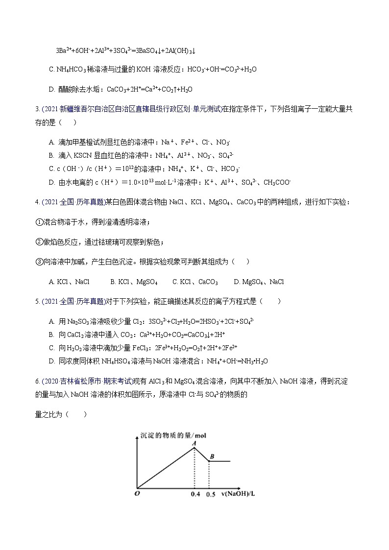 专题02 离子反应（正误判断、共存、检验、推断）（基础卷）-2022届高三化学【精准提升·二轮】专题训练卷（新高考专用）（原卷版）第2页