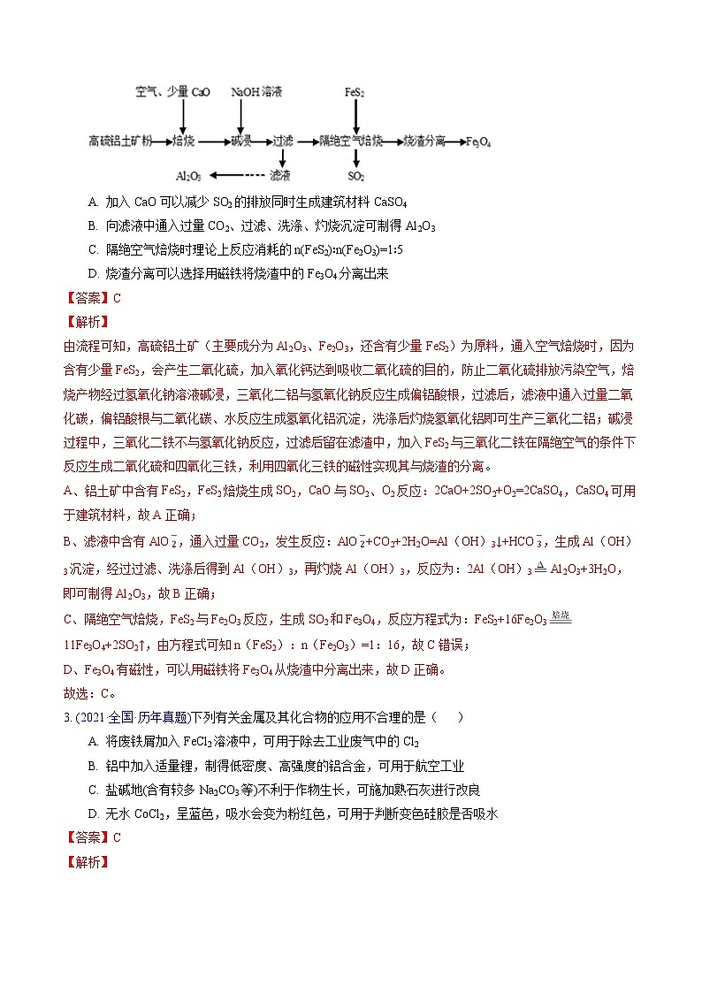 专题06 金属及其化合物（基础卷）-2022届高三化学【精准提升·二轮】专题训练卷（新高考专用）（解析版）第2页