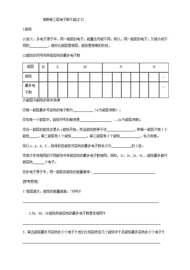 1.1.1　能层与能级   基态与激发态-学案（原卷版）第2页