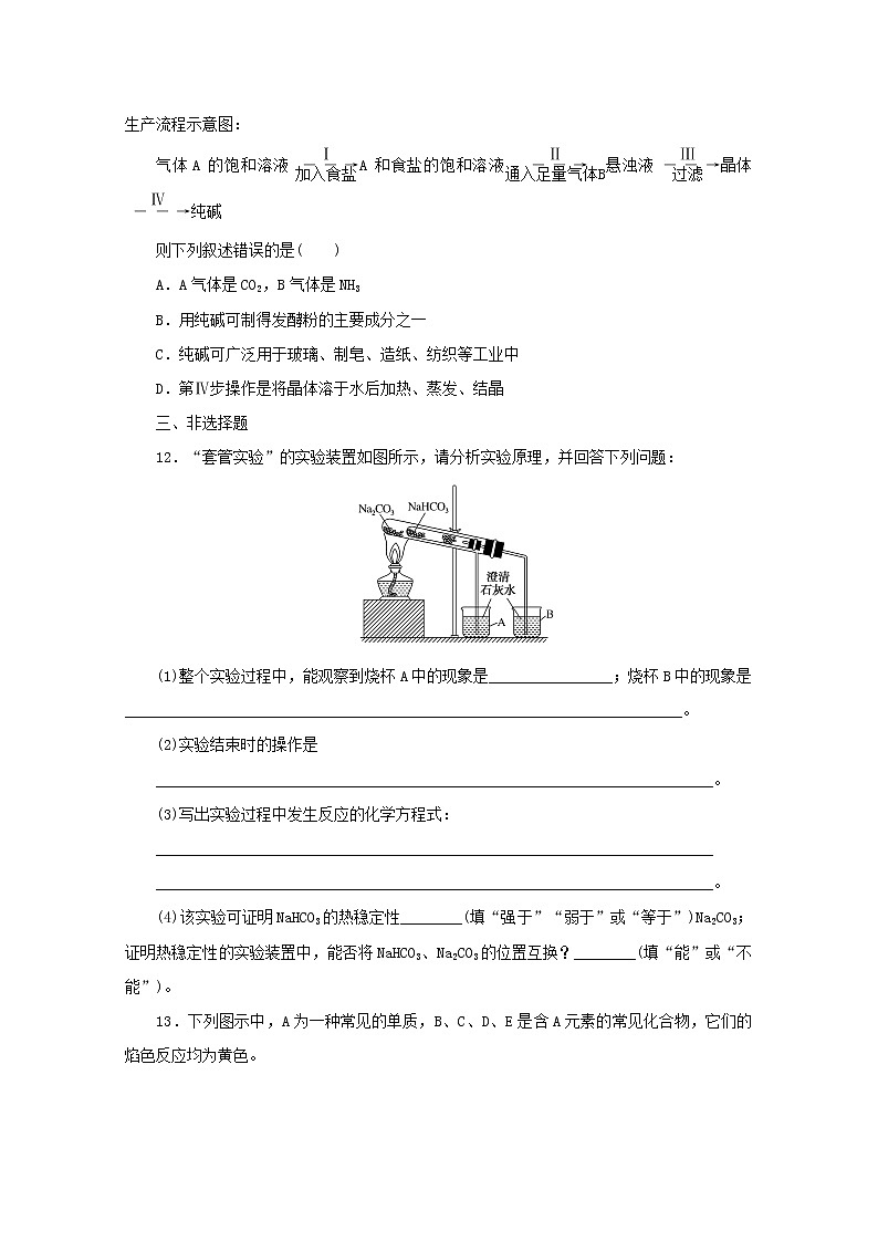 2021_2022学年高中化学专题三课时作业15碳酸钠碳酸氢钠含解析苏教版必修103