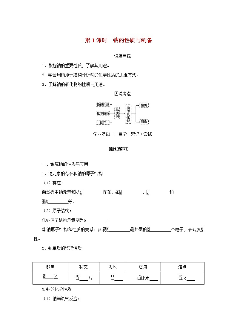 2021_2022学年高中化学专题3从海水中获得的化学物质2.1钠的性质与制备学案苏教版必修101