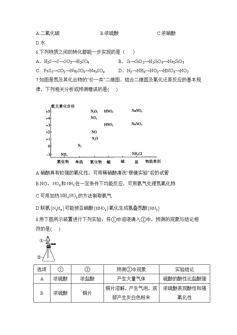 高一化学人教版（2019）必修第二册单元AB卷 第五章 化工生产中的重要非金属元素 B卷02