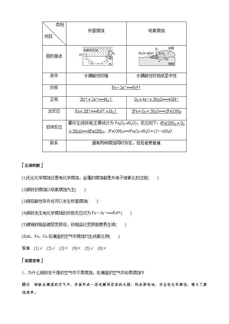 高中化学苏教版（2019）选择性必修1 专题1 第三单元 金属的腐蚀与防护学案02