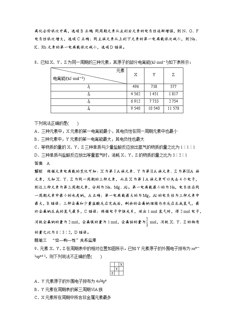 2021-2022学年高中化学新人教版选择性必修2 第1章 第2节原子结构与元素的性质第3课时 作业第3页