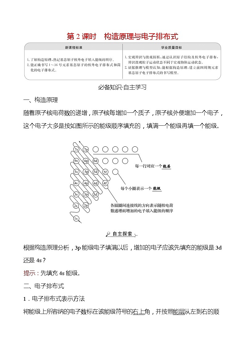 2021-2022学年高中化学新人教版选择性必修2 第1章 第1节原子结构第2课时 学案第1页