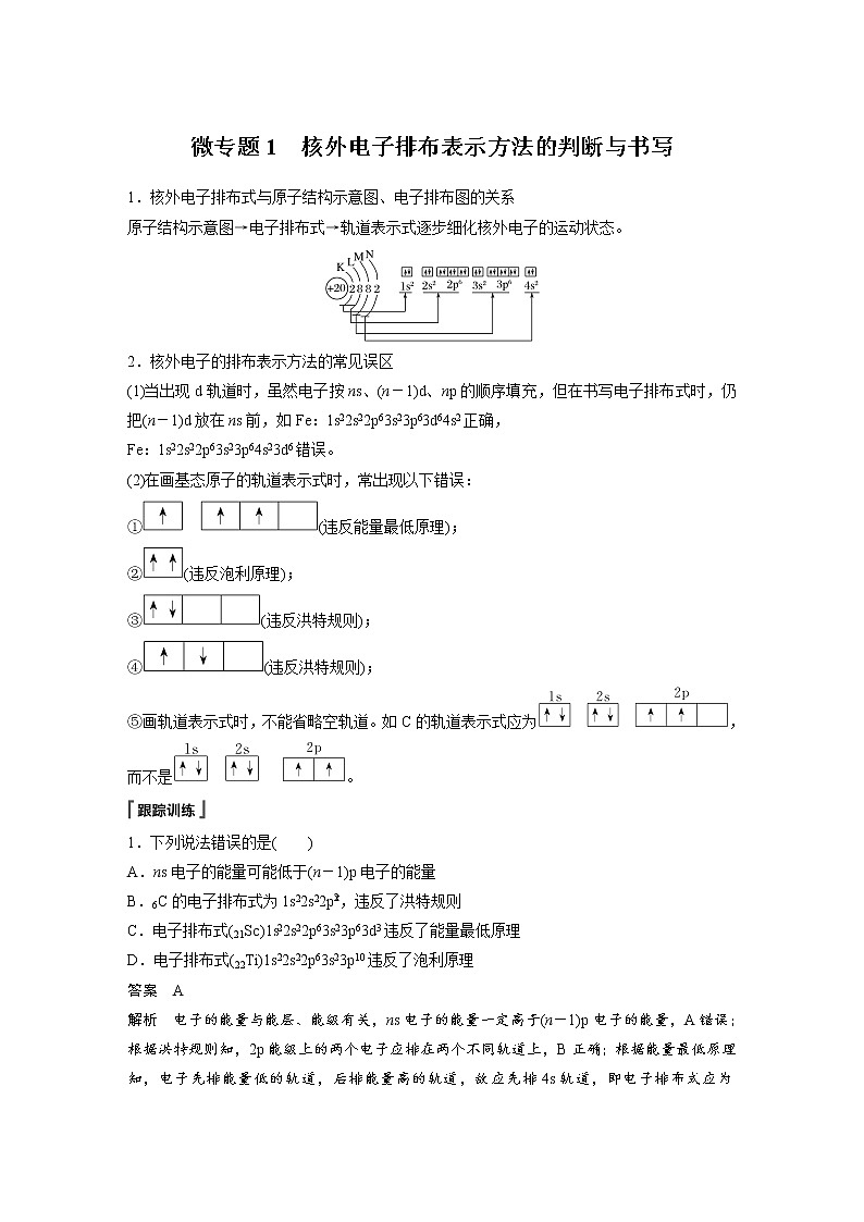 2021-2022学年高中化学新人教版选择性必修2 第1章 微专题1 核外电子排布表示方法的判断与书写 学案01