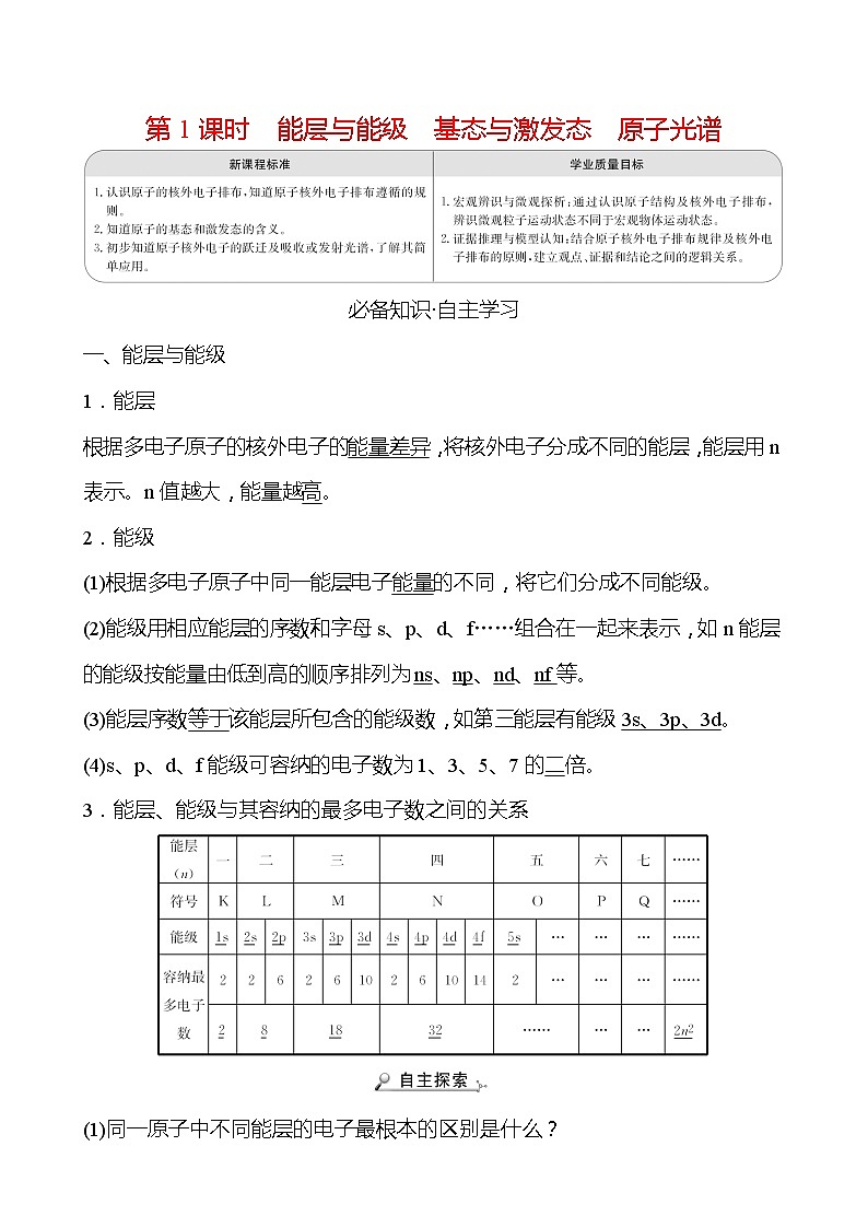 2021-2022学年高中化学新人教版选择性必修2 第1章 第1节原子结构第1课时 学案第1页