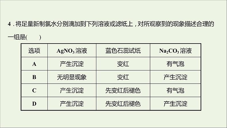 2021_2022学年高中化学专题3从海水中获得的化学物质第一单元第1课时氯气的制备性质及应用课时练课件苏教版必修105