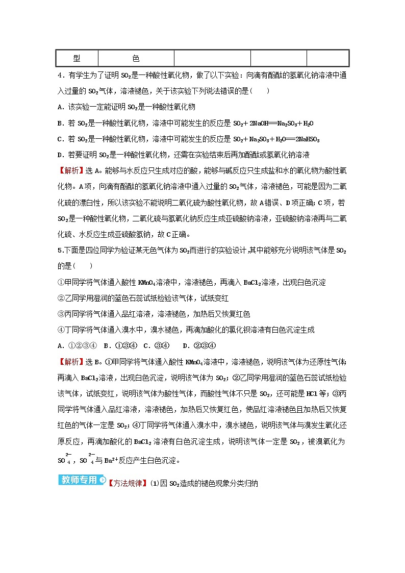 2021_2022学年高中化学专题4硫及环境保护第一单元第1课时二氧化硫的性质和应用课时练含解析苏教版必修103