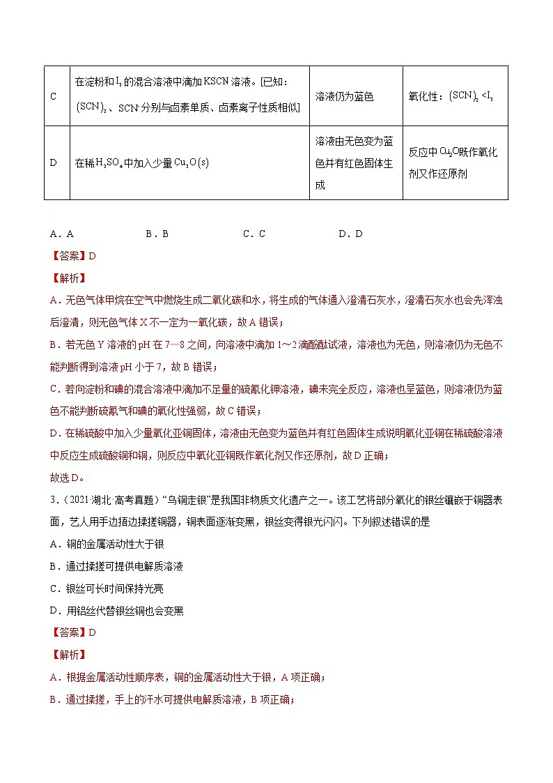 必刷12  氧化还原反应-备战2022年高考化学二轮复习最新小题必刷（全国通用）(解析版)02
