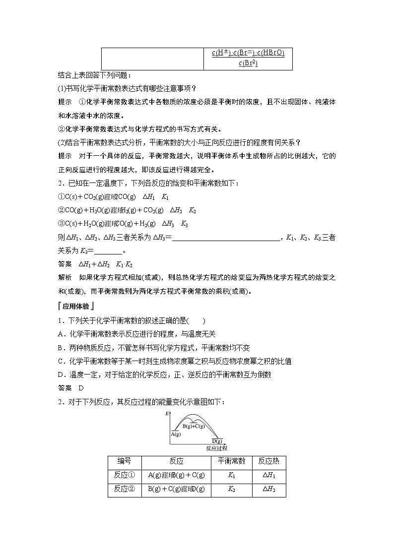 高中化学苏教版（2021）选择性必修1 专题2 第二单元 第3课时 化学平衡常数（学案+课时练 word版含解析）03