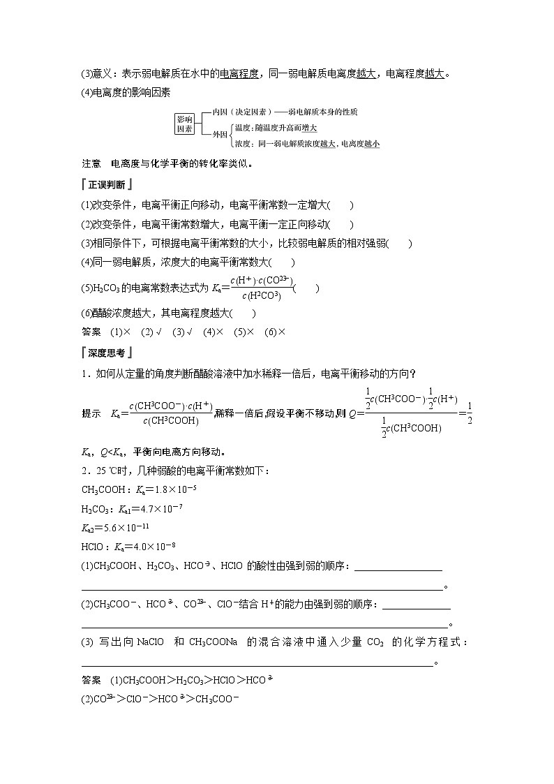 高中化学苏教版（2021）选择性必修1 专题3 第一单元 第2课时 电离平衡常数　强酸与弱酸的比较（学案+课时练 word版含解析）第2页