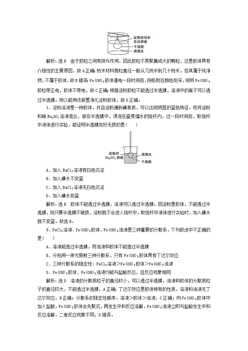 2021_2022年高中化学第二章第一节课时检测8一种重要的混合物__胶体含解析鲁科版必修第一册02