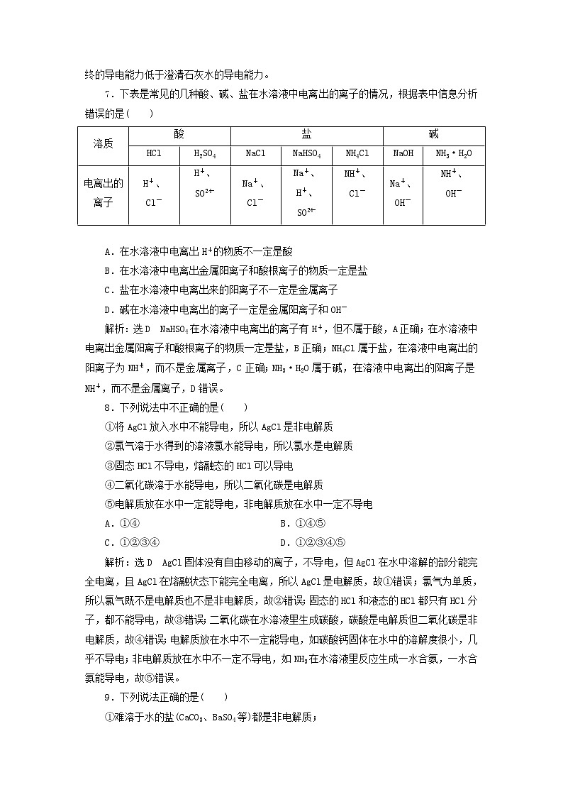 2021_2022年高中化学第二章第二节课时检测9电解质的电离含解析鲁科版必修第一册第3页