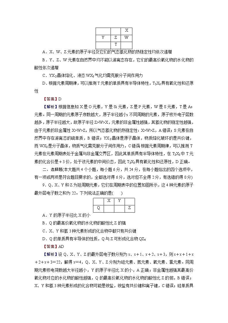 人教版（2019）高中化学必修第一册 第四章 物质结构 元素周期律 阶段限时检测403