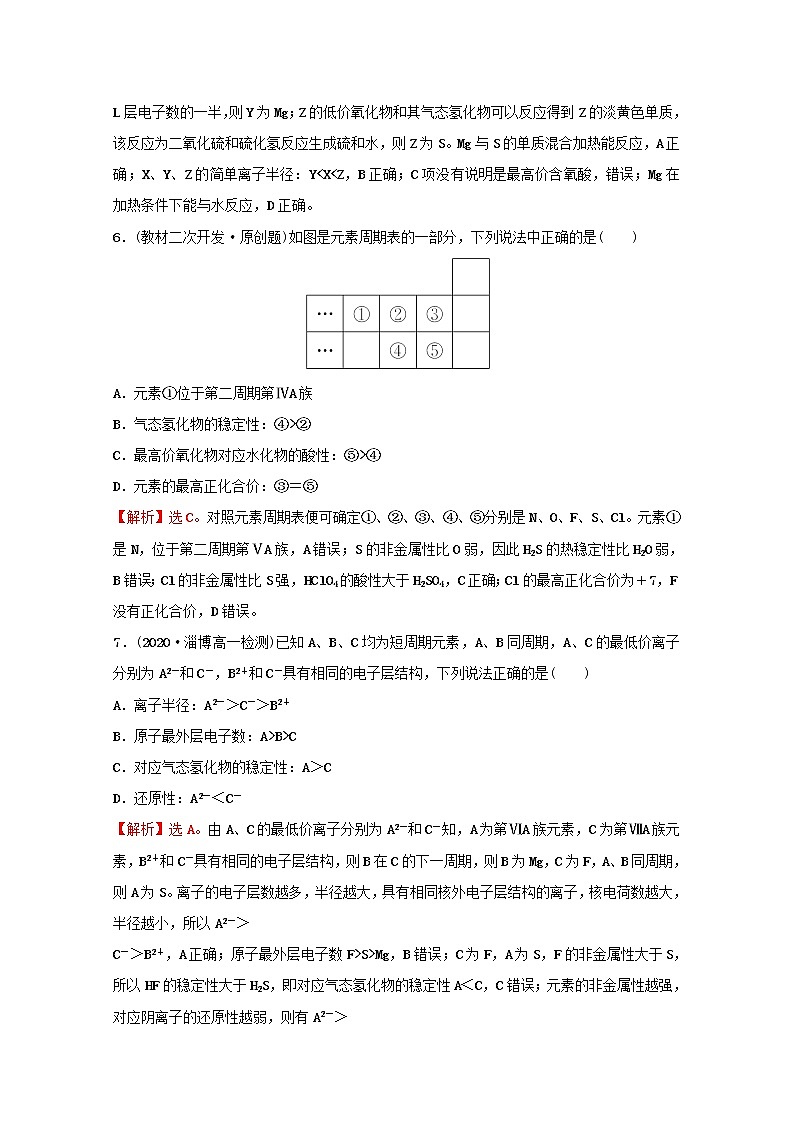 2021_2022学年高中化学专题5微观结构与物质的多样性第一单元第3课时元素周期表的应用课时练含解析苏教版必修103