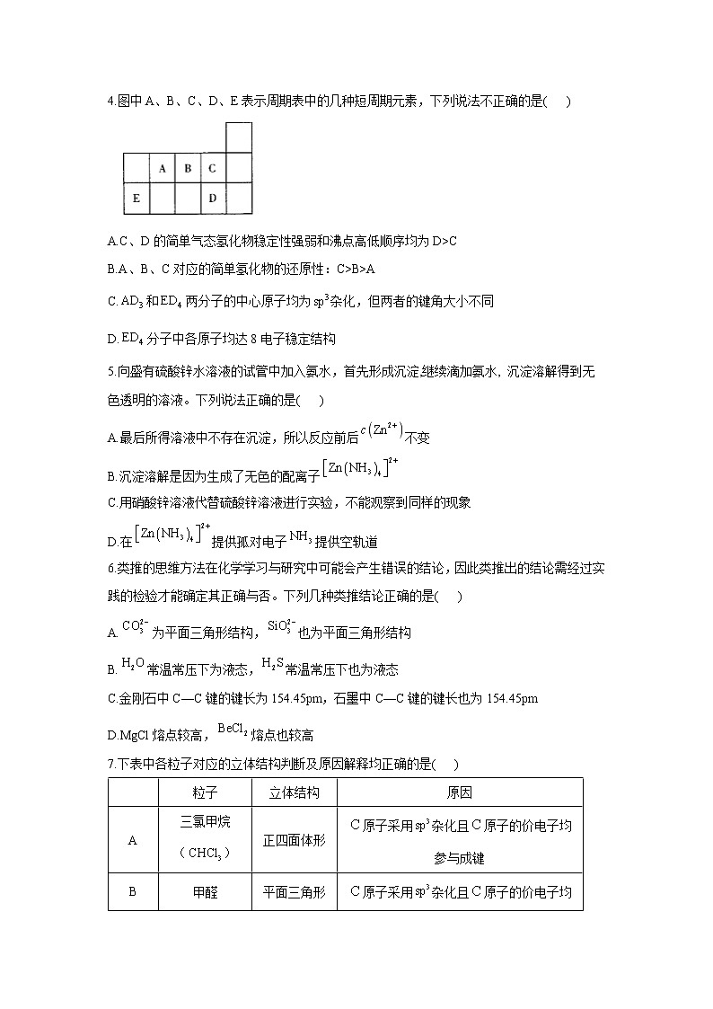 高二化学人教版选修3单元测试AB卷 第二章 分子结构与性质 B卷02