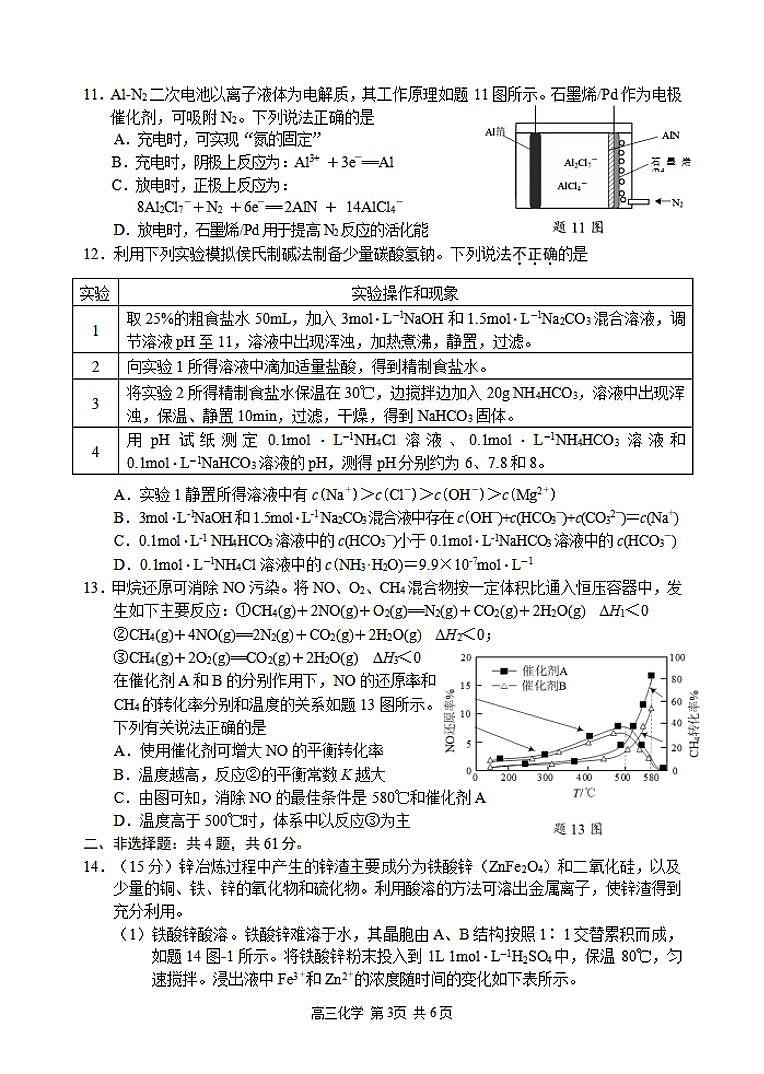 江苏省苏锡常镇四市2021届高三下学期3月教学情况调研（一）（一模）化学试题含答案第3页