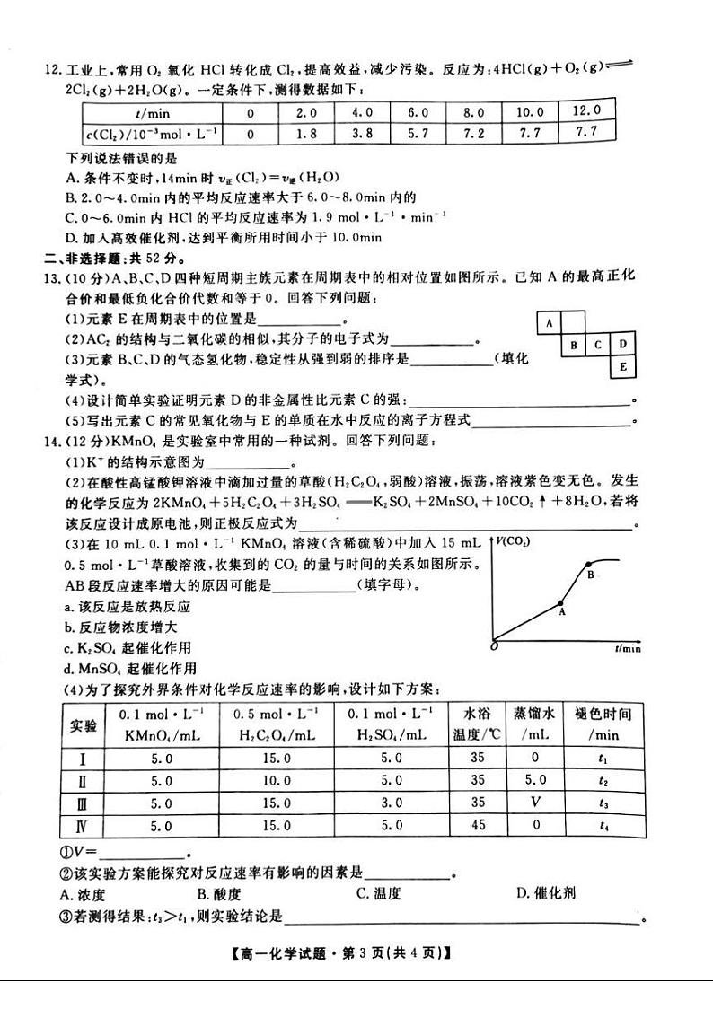 2019-2020学年湖南省三湘名校教育联盟高一下学期5月联考化学 试题 PDF版第3页