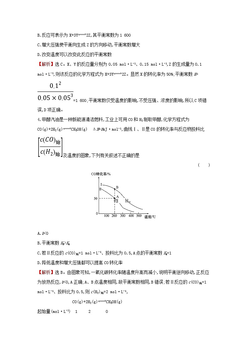 全国通用版2022版高考化学一轮复习第7章化学反应速率和化学平衡3化学平衡常数化学反应进行的方向2课时作业含解析 练习03