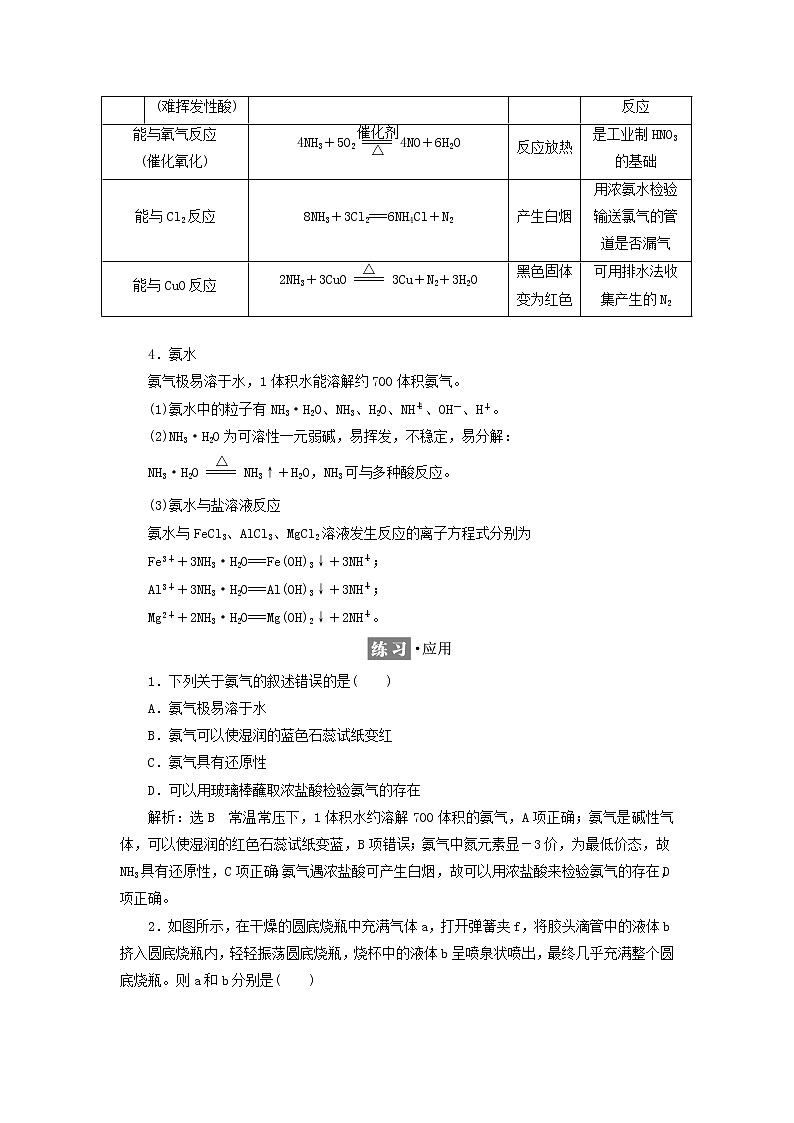 2021_2022年新教材高中化学第三章物质的性质与转化第3节第2课时氨的转化与生成学案鲁科版必修第一册03