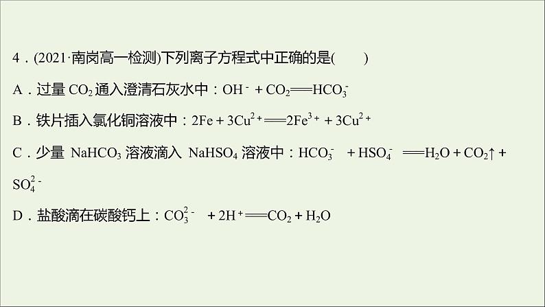 福建专用2021_2022学年新教材高中化学课时练12与量有关的离子方程式的书写常见离子的检验与推断提升课时课件鲁科版必修1第8页