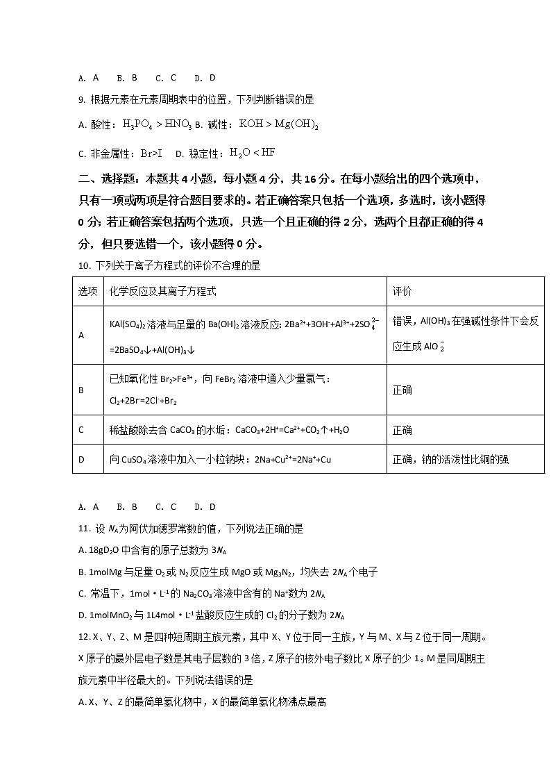 2022廊坊高一上学期期末考试化学试题含答案第3页