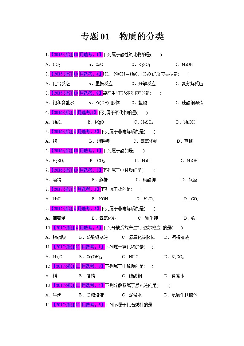 专题01  物质的分类（原卷版）第1页