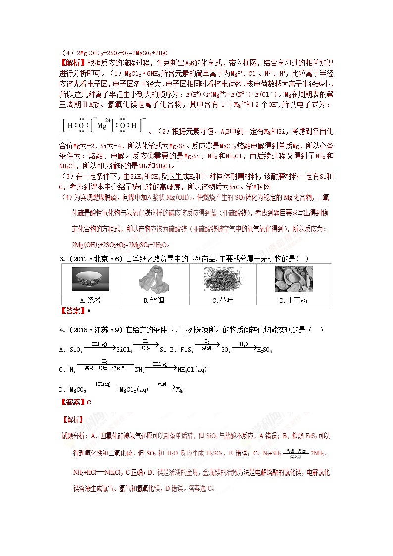 十年高考真题分类汇编（2010-2019）化学 专题08  非金属及其化合物02