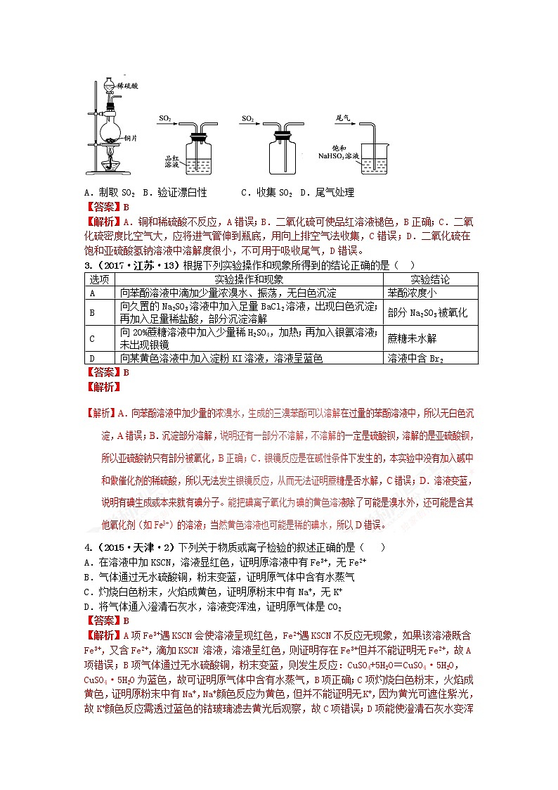 十年高考真题分类汇编（2010-2019）化学 专题15  物质的检验、分离和提纯02