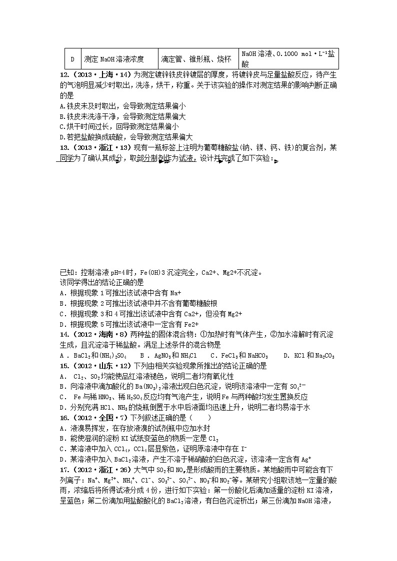 十年高考真题分类汇编（2010-2019）化学 专题15  物质的检验、分离和提纯03
