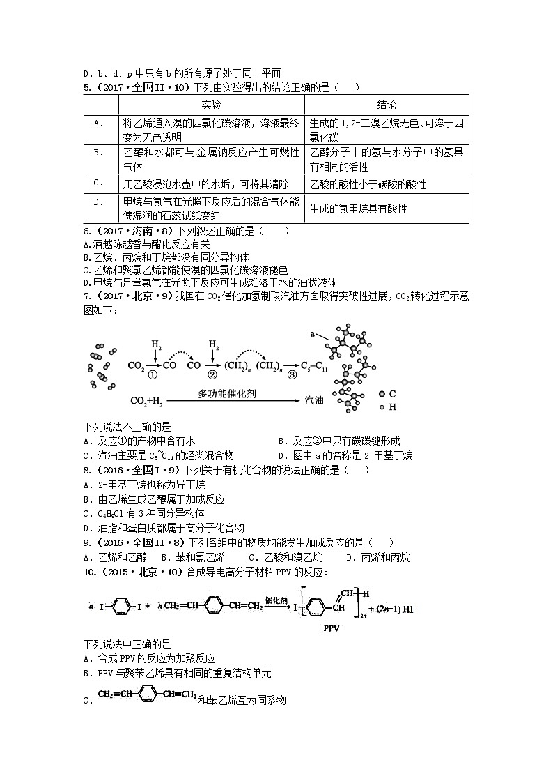 十年高考真题分类汇编（2010-2019）化学 专题17  几种常见的烃 Word版无答案原卷版第2页