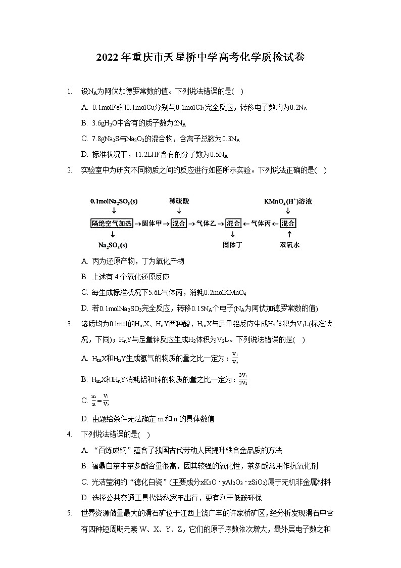 2022年重庆市天星桥中学高考化学质检试卷无答案第1页