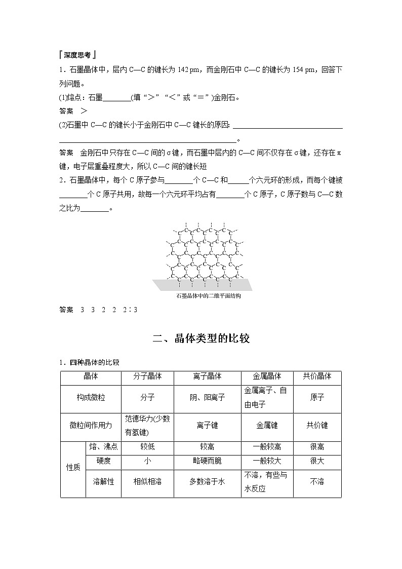 人教版必修二第3章 第3节 第2课时 过渡晶体与混合型晶体、晶体类型的比较学案第2页