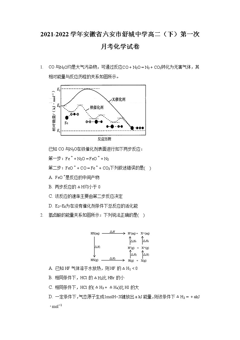 2021-2022学年安徽省六安市舒城中学高二（下）第一次月考化学试卷01