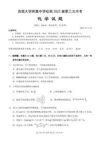 2022重庆市西南大学附中高三上学期第三次月考试题化学PDF版含答案（可编辑）