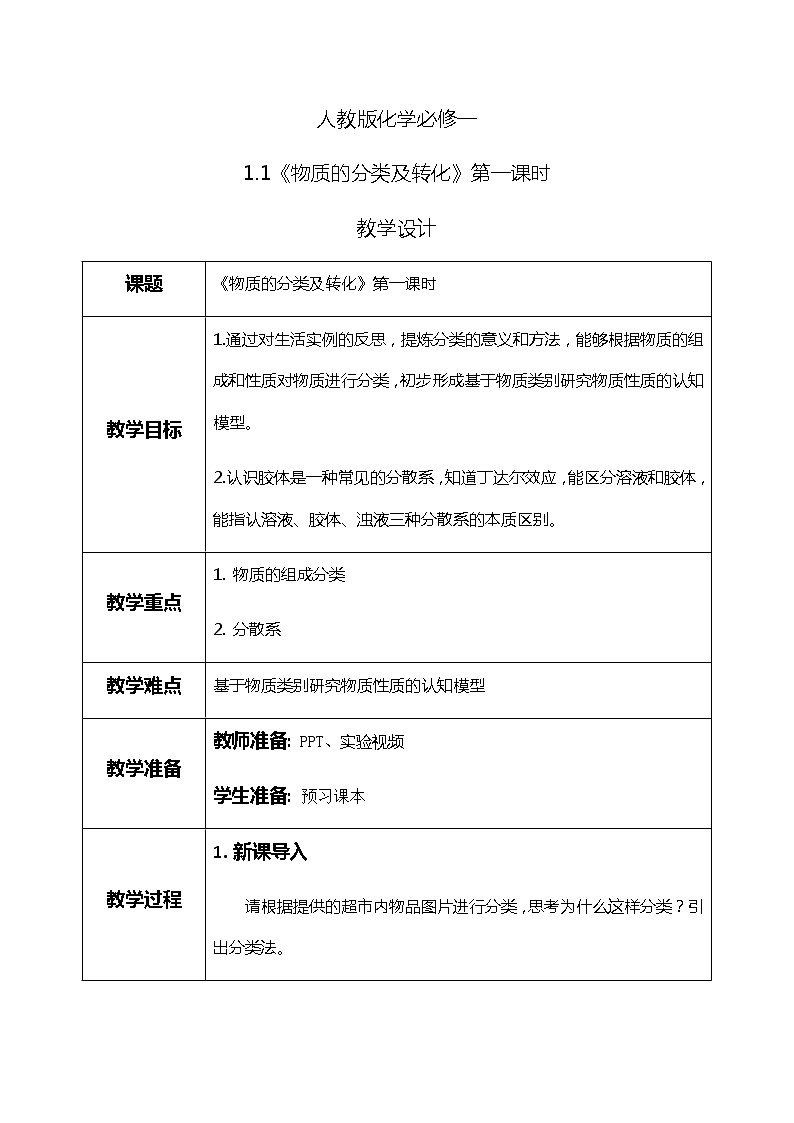 1.1 物质的分类及转化（第一课时）课件+教案+练习01
