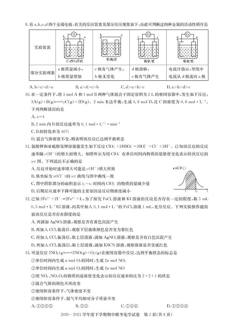 2020-2021学年湖北省武汉市部分重点中学高一下学期期中联考化学试题 PDF版03