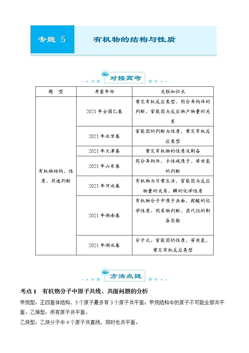 2022届优质校一模试卷专题汇编5 有机物的结构与性质 解析版第1页