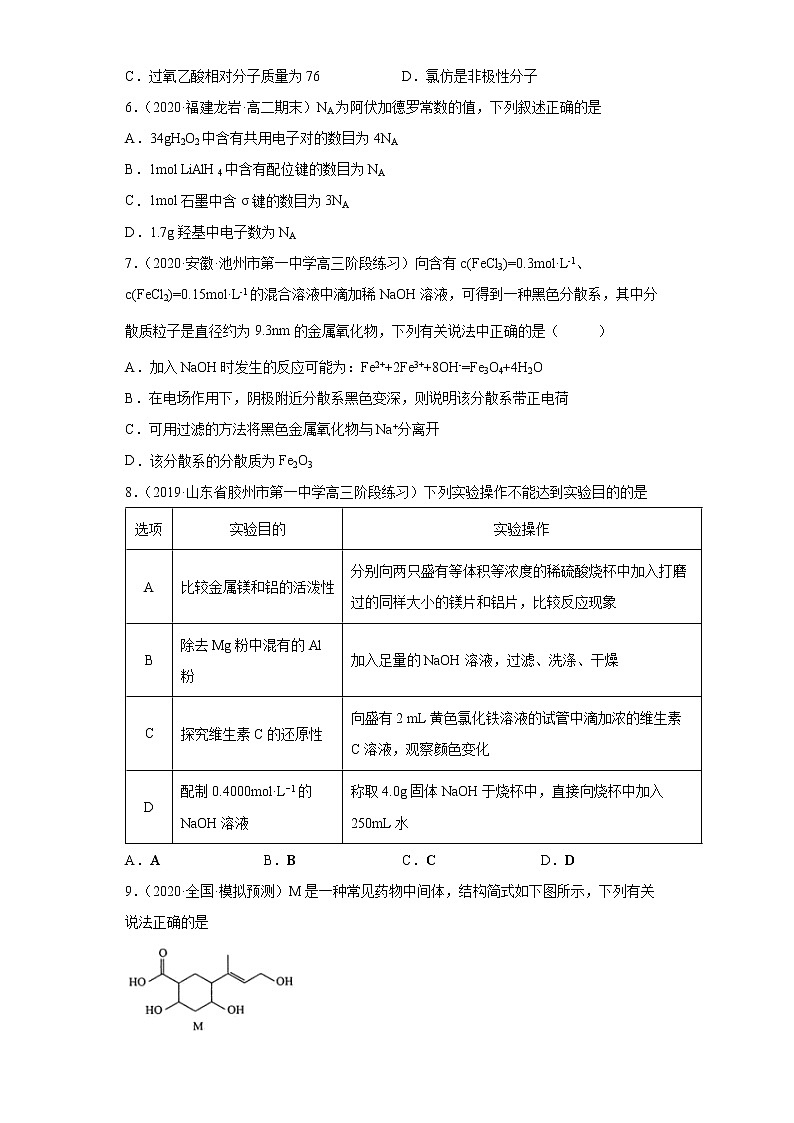 备战2022年高考化学一轮巩固模拟卷4（全国甲卷专用）02